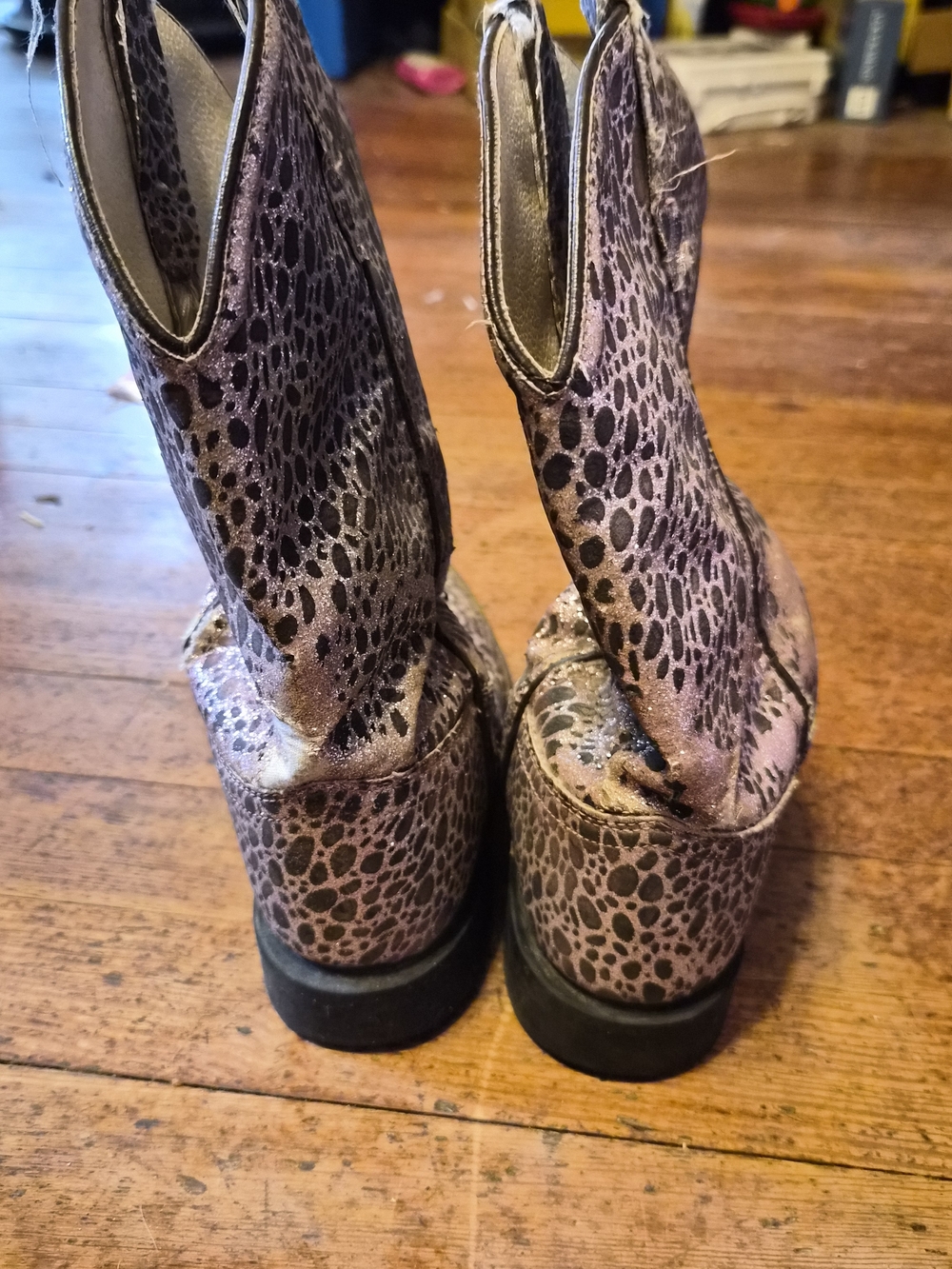 Ole West Metallic Pink Black Cowgirl Boots Kids Western Size 2/3 - Picture 5 of 6